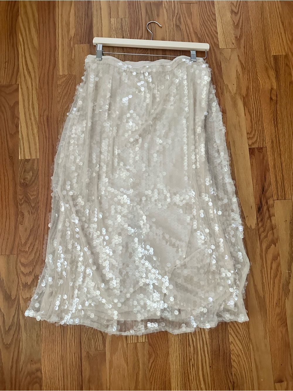 NWT Old Navy Cream Shimmery Sequin Midi Skirt Size L